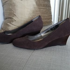 Lands End Brown Suede Wedge Pumps